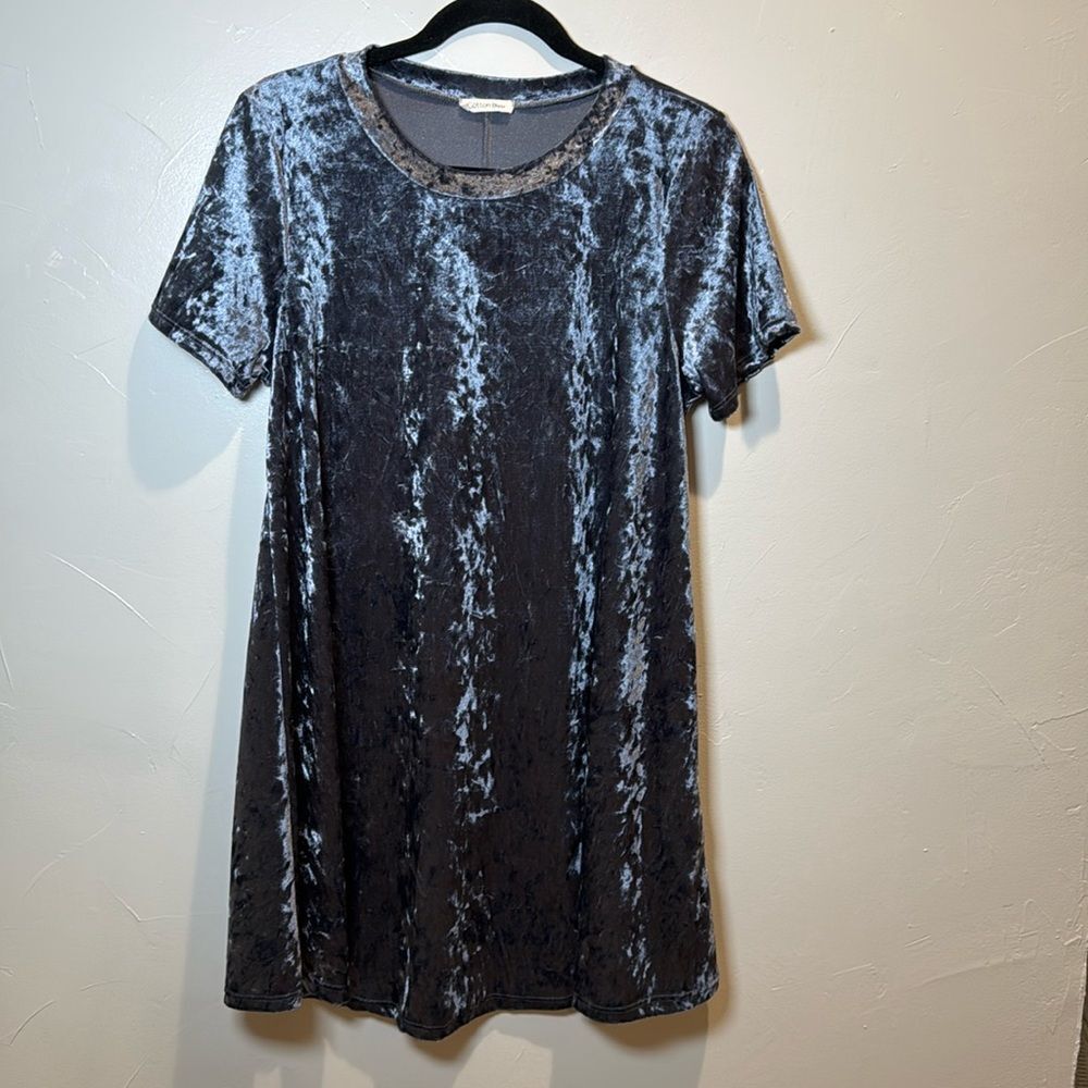 Cotton Bleu Dress Blue Velvet Shimmer Sz Large Mermaid Sea Boho Coastal Cowgirl